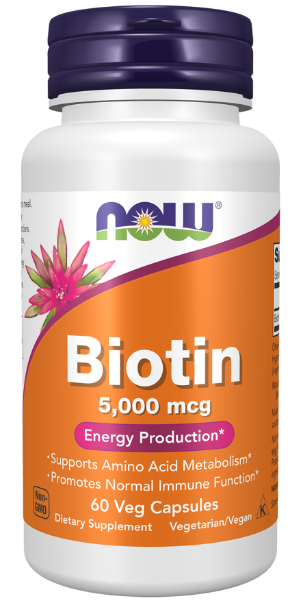 NOW Foods Biotin 5000 mcg, 60 Veg Capsule