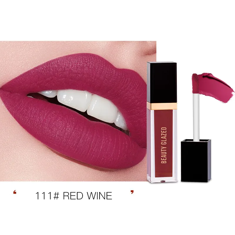 BEAUTY GLAZED Matte Liquid Lipstick Waterproof 2.8g.111 Red Wine