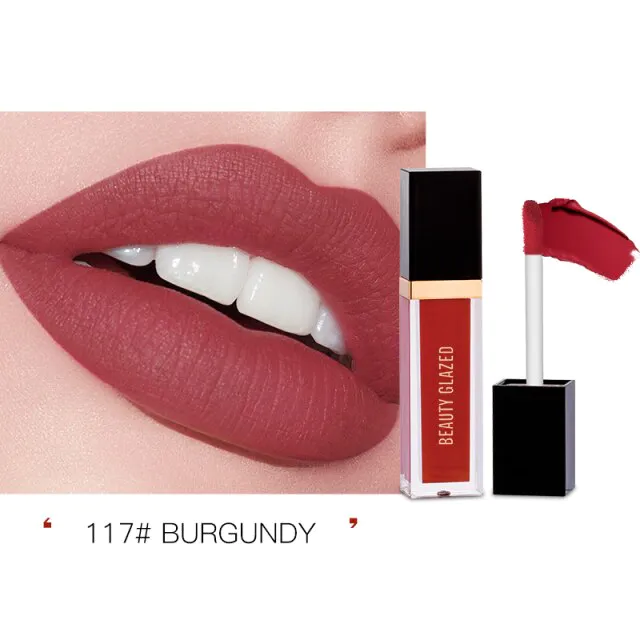 BEAUTY GLAZED Matte Liquid Lipstick Waterproof 2.8g.117 Burgundy