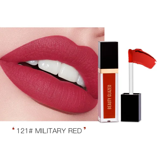 BEAUTY GLAZED Matte Liquid Lipstick Waterproof 2.8g.121 Military Red