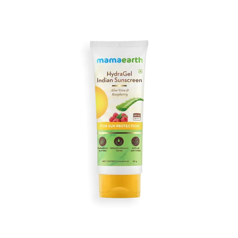 Mamaearth HydraGel Indian Sunscreen with Aloe Vera and Raspberry for Sun Protection