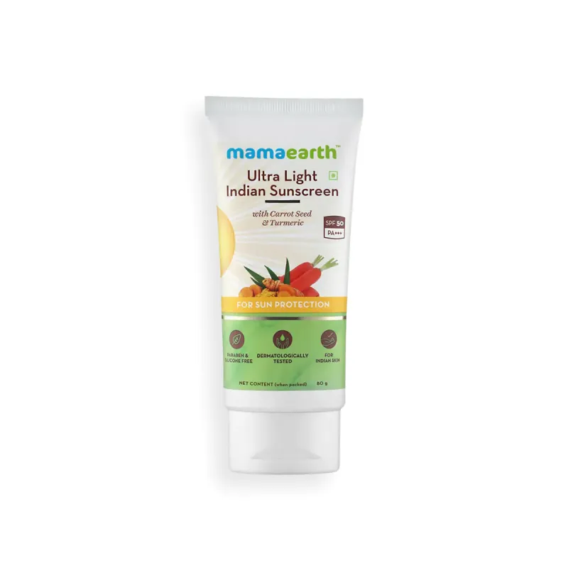 Mamaearth Ultra Light Indian Sunscreen with Carrot Seed, Turmeric and SPF 50 PA+++