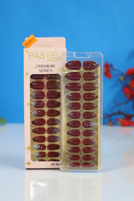 Pastel Beauty False Nails Glittery Berry-24pcs