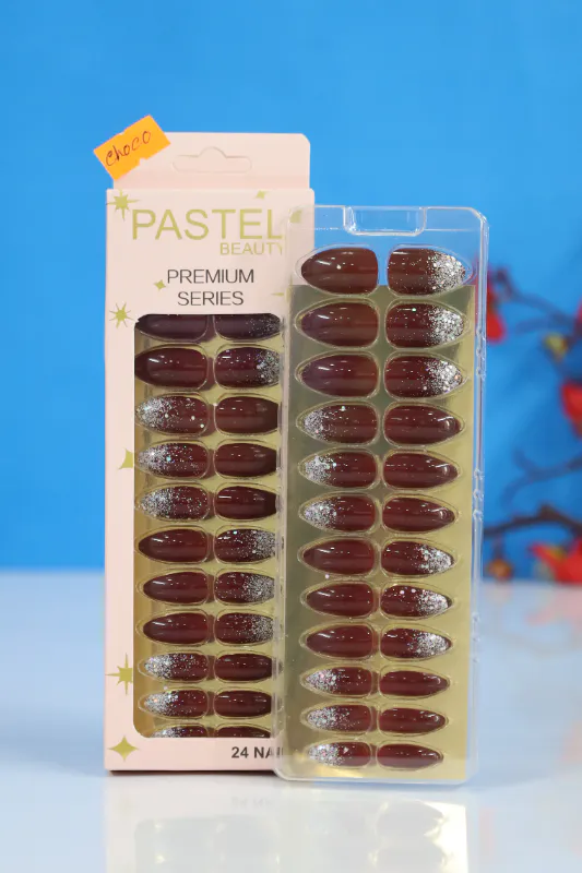 Pastel Beauty False Nails Glittery Choco-24pcs