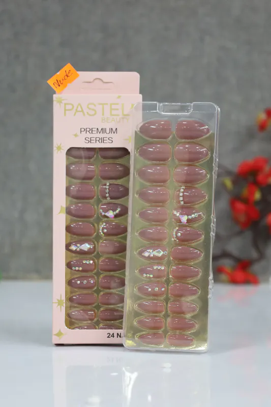 Pastel Beauty False Nails Stone Nude-24pcs