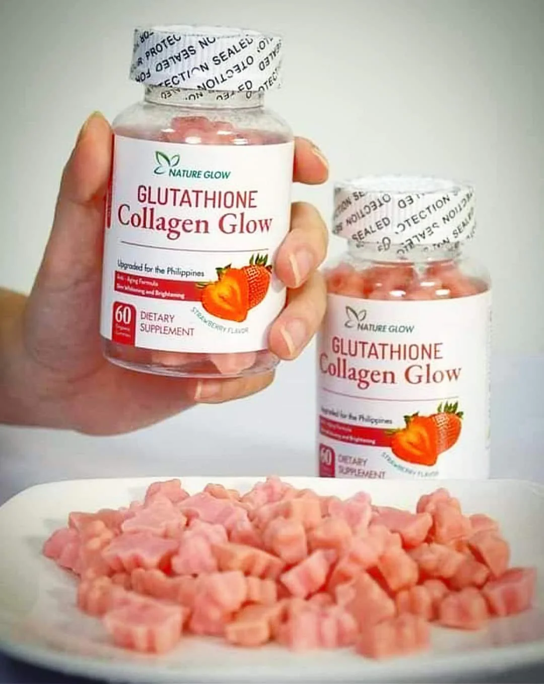 Nature Glow Glutathione Collagen Glow Strawberry Flavor, 60 Organic Chewable Gummies