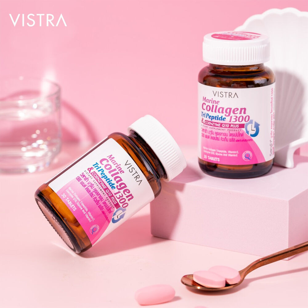 Vistra Marine Collagen TriPeptide 1300 &  Coenzyme Q10 Plus Supplements 30 Tablets