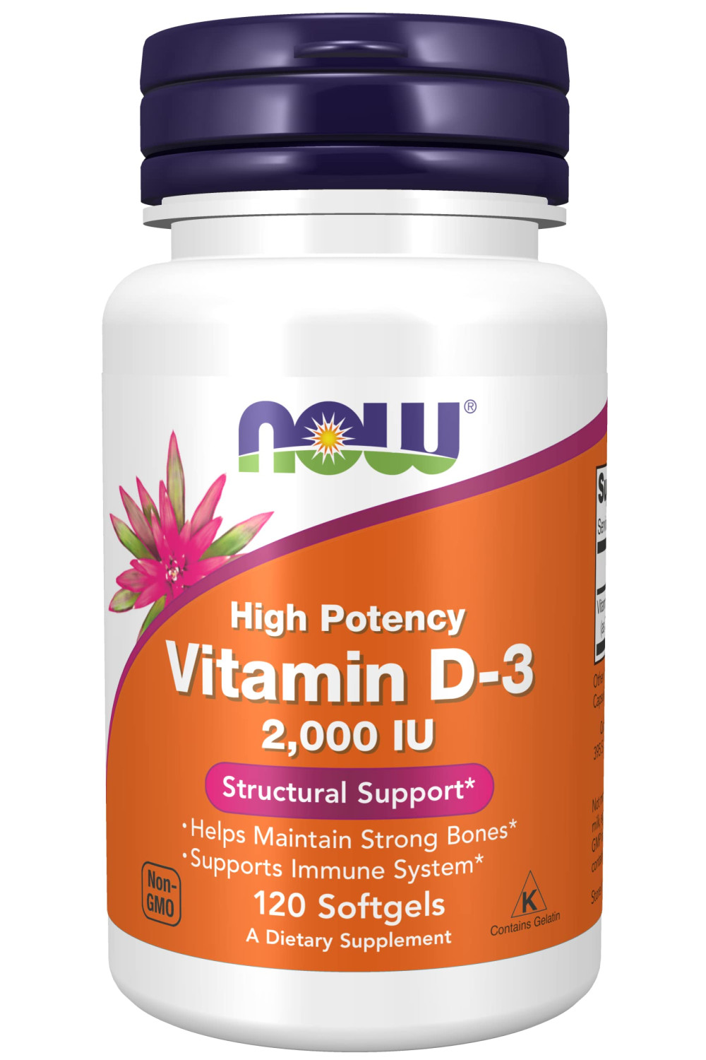 Now High Potency Vitamin D3 Bone & Immune Health 2000 IU 120 Softgels