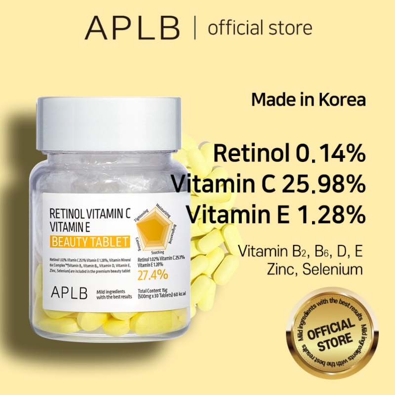 APLB Retinol Vitamin C Vitamin E Beauty Tablet 500mg x 30 Tablets