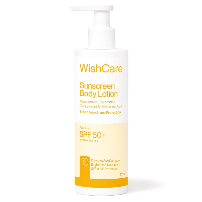 WishCare Sunscreen Body Lotion SPF 50 PA+++ with Niacinamide, Ceramide Carrot Seed and Raspberry 200ml