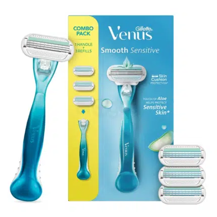 Gillette Venus Smooth Sensitive Aloe Extracts Combo Pack Razor for Women 1 Handle & 3 Refills