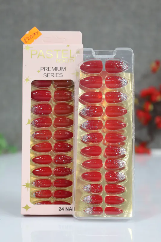 Pastel Beauty False Nails Glittery Cherry-24pcs