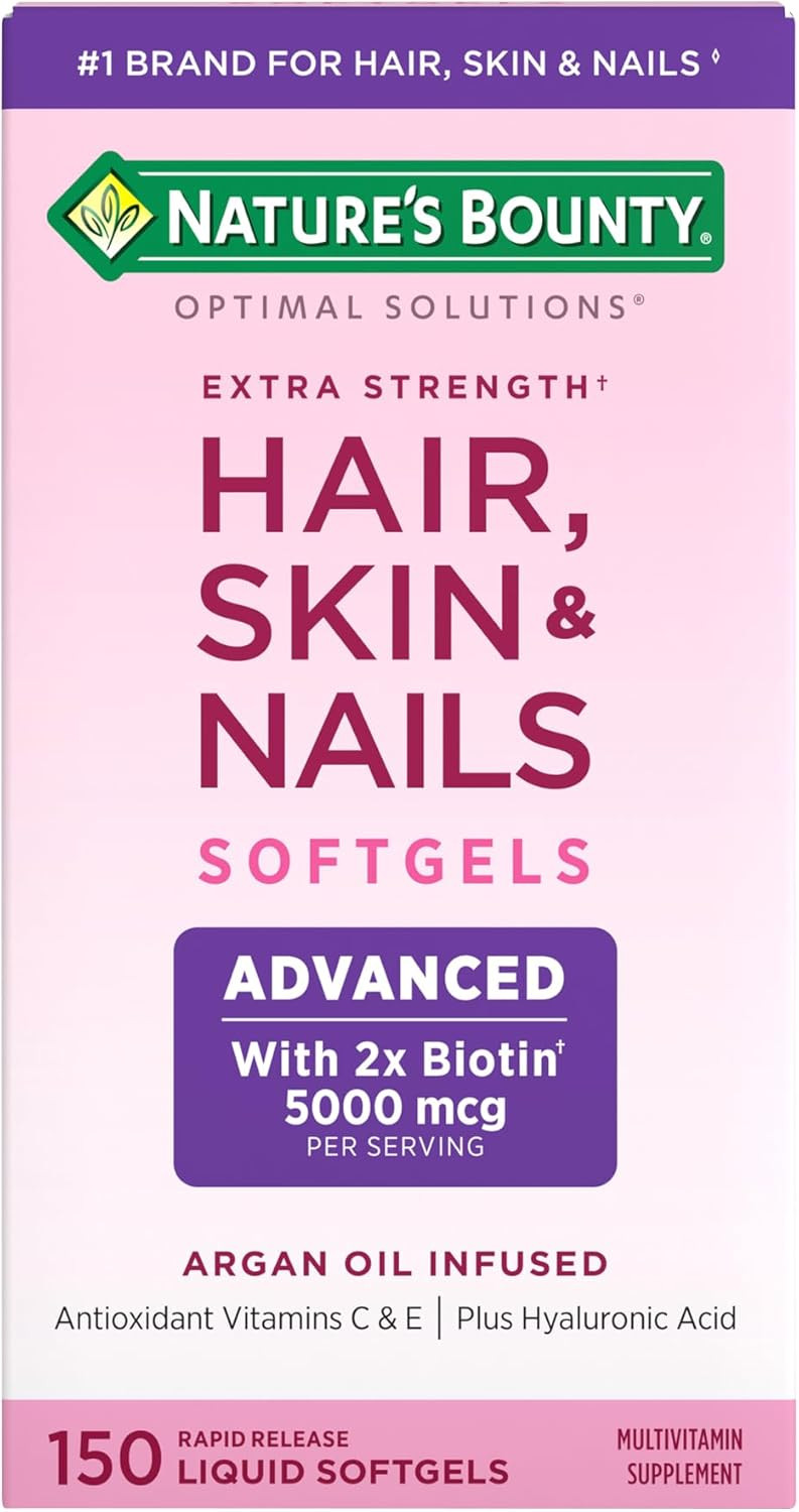 Nature's Bounty Optimal Solutions Hair, Skin & Nails, 150 Rapid Release Liquid Softgels 5000 mcg