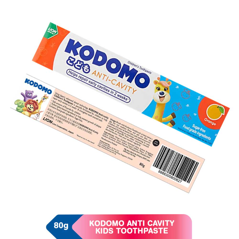 KODOMO ANTI-CAVITY ORANGE FLAVOR CHILDREN'S TOOTHPASTE SUGAR-FREE 80G