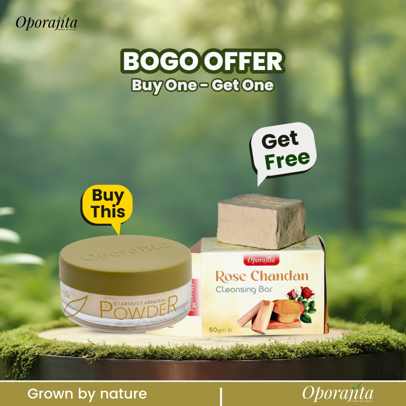 Buy Oporajita Stardust Mineral Powder Banana With SPF 15 (20g) , Get Oporajita Rose Chandan Cleansing Bar 50gm (BOGO)