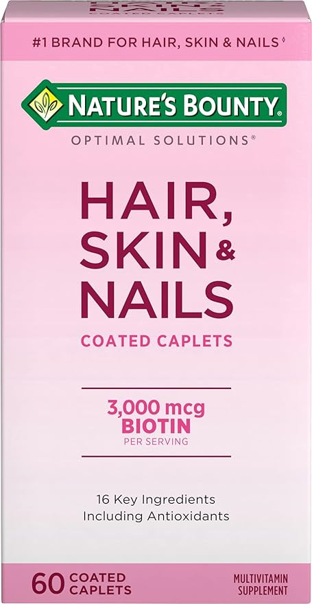 Nature's Bounty Optimal Solutions Hair, Skin & Nails Formula, with 3,000 mcg Biotin, 60 Coated Caplets